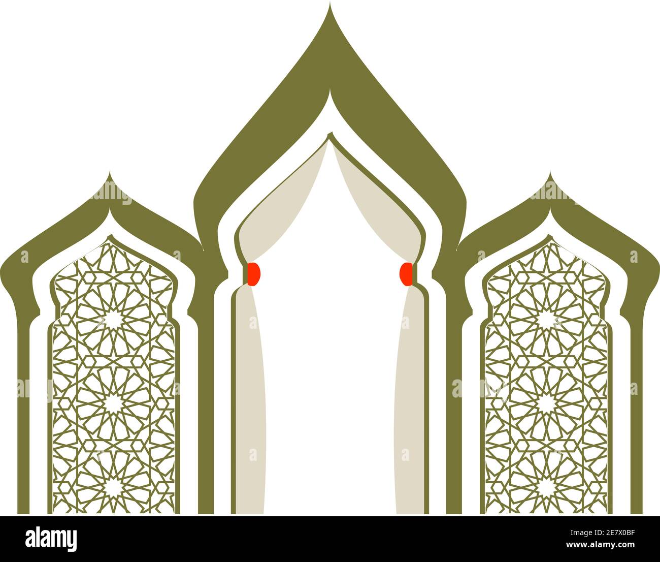 Illustrazione vettoriale modificabile disegno di disegno di arabico persiano edificio in stile marocco, caffè, hotel, ristorante, profilo della casa. Tende di tappeti di ingresso Foto Stock