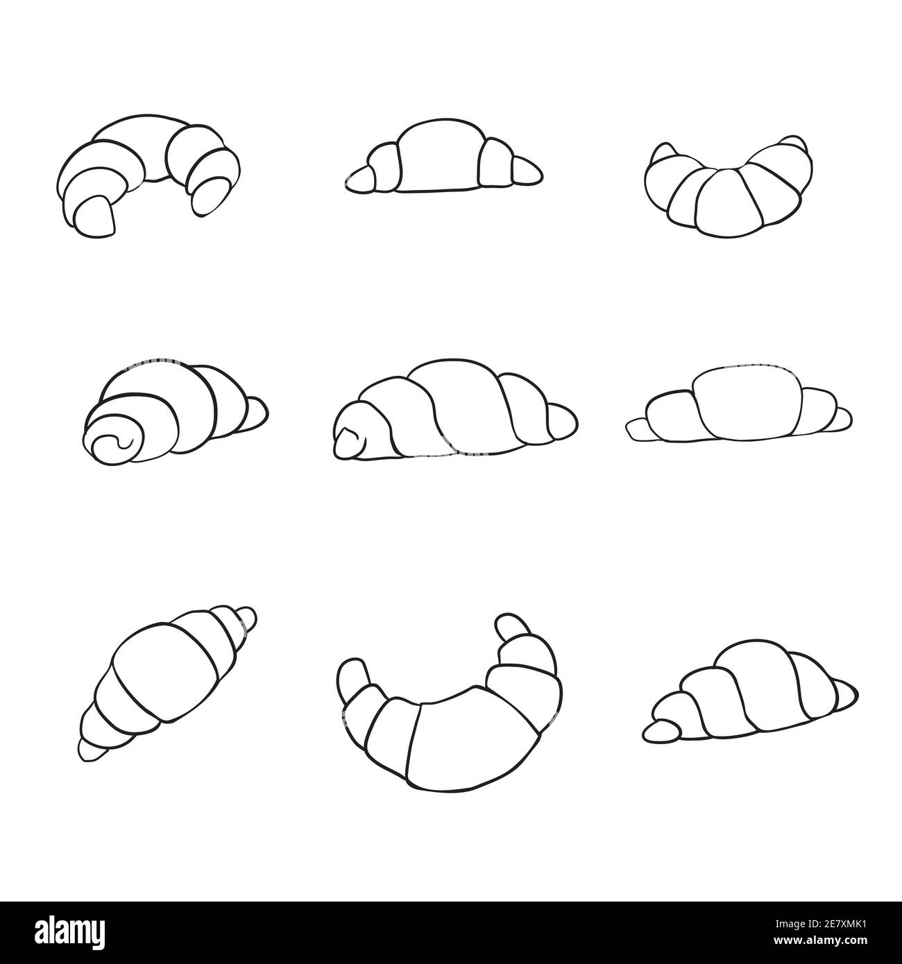 Vector disegnati a mano icona croissant pasticceria di badge per design menu cafe, etichette e packaging. Illustrazione Vettoriale