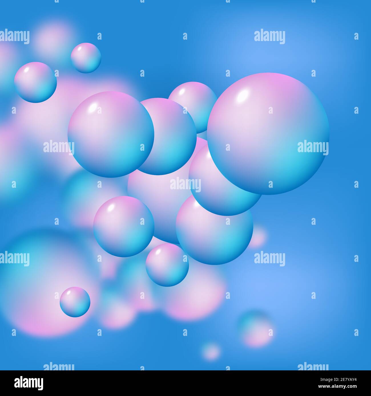 Astratte sfere fluenti su sfondo blu. Illustrazione Vettoriale