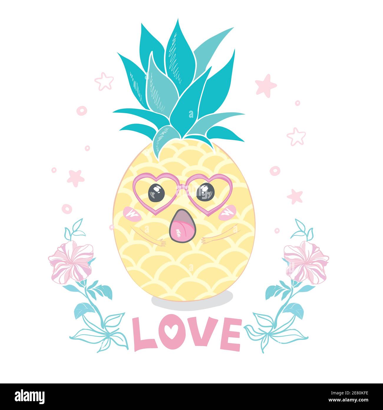 Simpatico vettore ananas illustrazione. Cartone animato cibo grafico divertente. Citazione tipografica Illustrazione Vettoriale