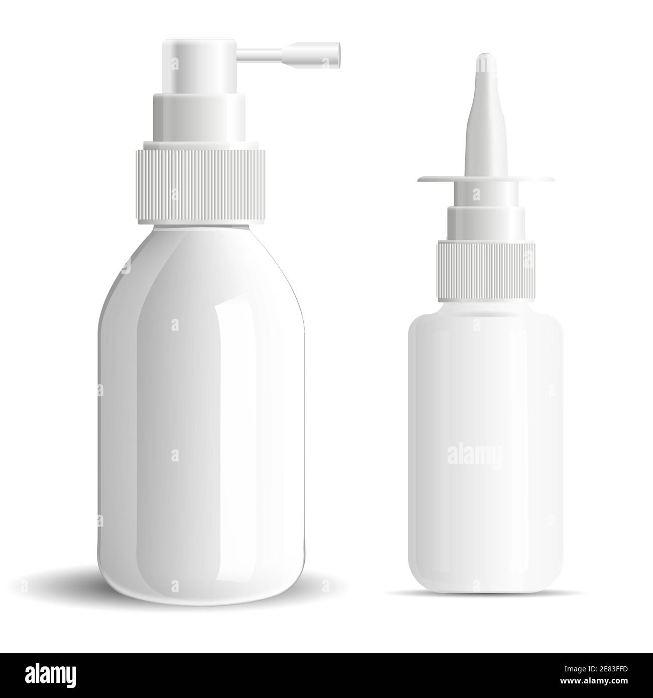 Spray nasale flacone, naso o gola medicina aerosol bianco. Contenitore  vettoriale isolato con contagocce per il prodotto di farmaco con ugello.  Dosedispensazione orale realistica Immagine e Vettoriale - Alamy