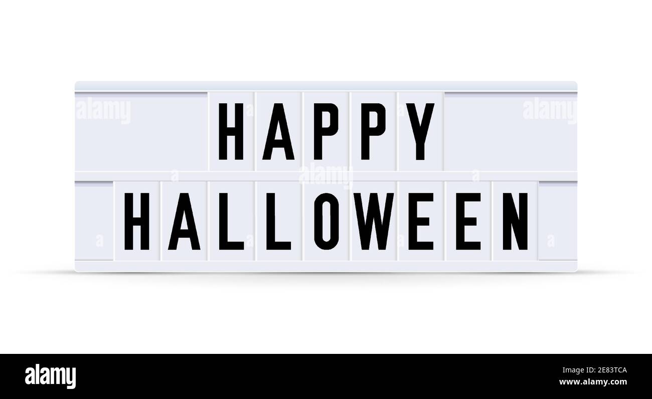 FELICE HALLOWEEN. Testo visualizzato su una casella di luce vintage della scheda delle lettere. Illustrazione vettoriale. Illustrazione Vettoriale