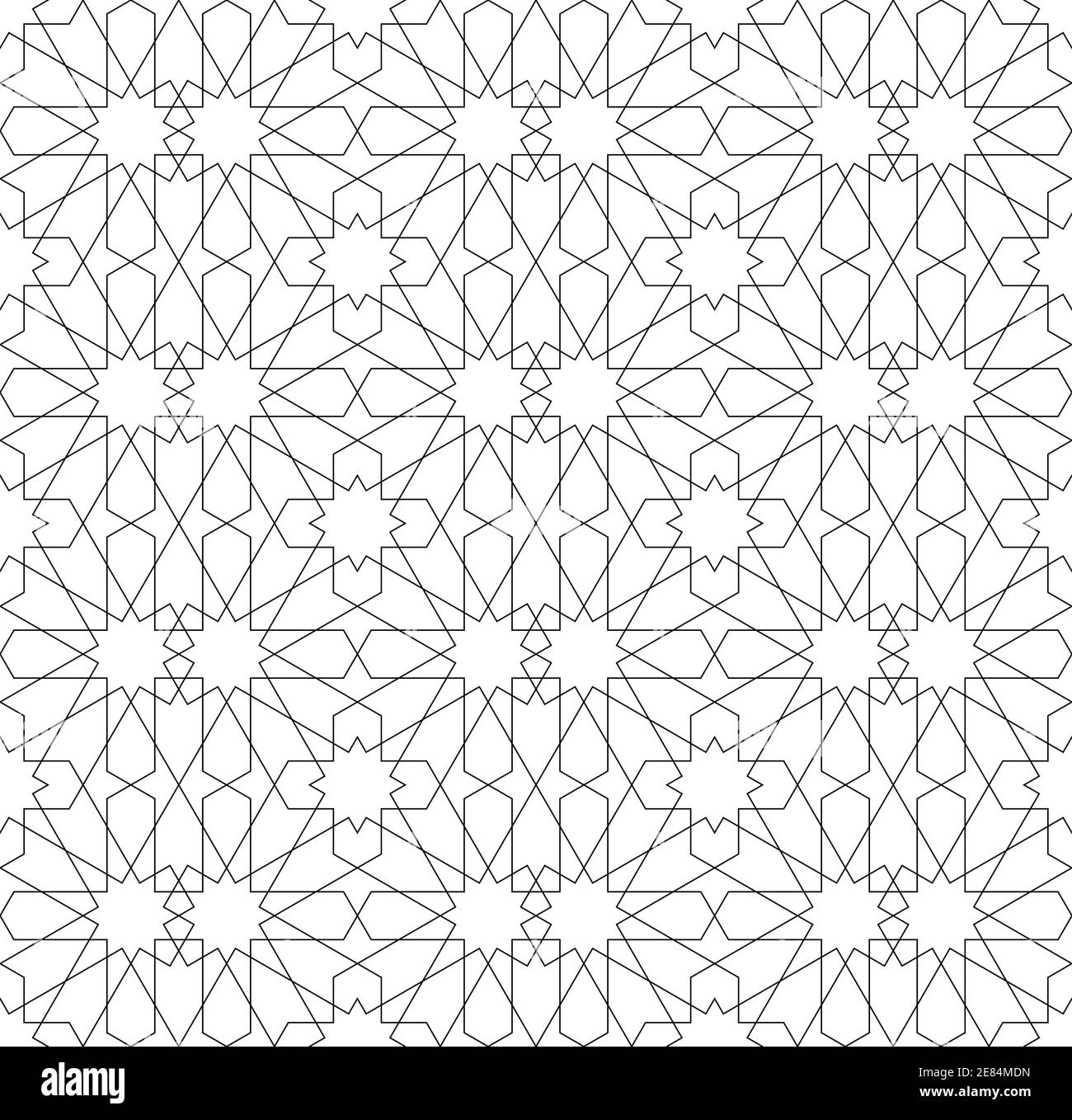 Decorazioni geometriche senza cuciture basate su arte islamica tradizionale.linee di colore nero.ottimo design per tessuto, tessuto, copertina, carta da imballaggio, sfondo. Fine l Illustrazione Vettoriale