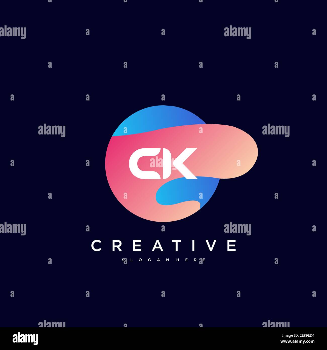 CK Initial Letter logo icona design elementi modello con onda arte colorata Illustrazione Vettoriale