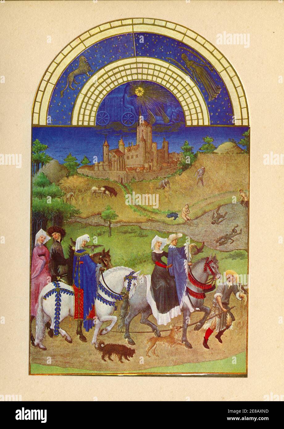 Les très riches heures du duc de Berry. Le calendrier. Le mois d'aout. Foto Stock