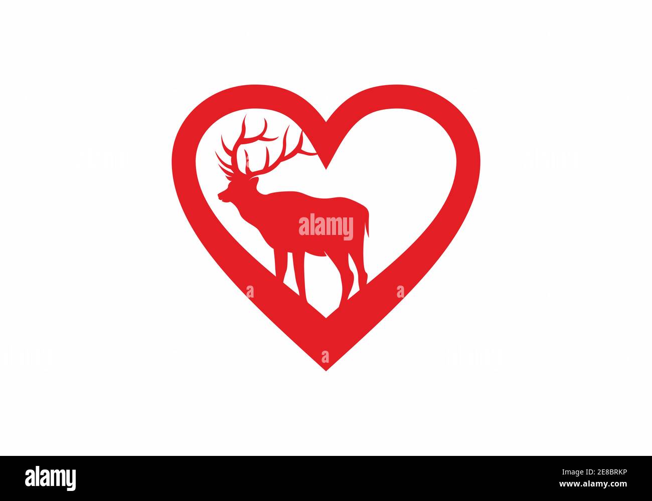 cervi rossi nel design del logo del segno d'amore Illustrazione Vettoriale