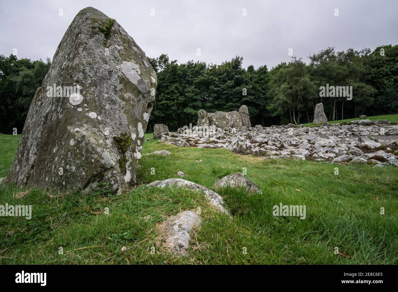 Loanhead of Daviot recumbent Stone Circle, un sito storico dell'età del bronzo vicino Oldmeldrum, Aberdeenshire, Scozia Foto Stock