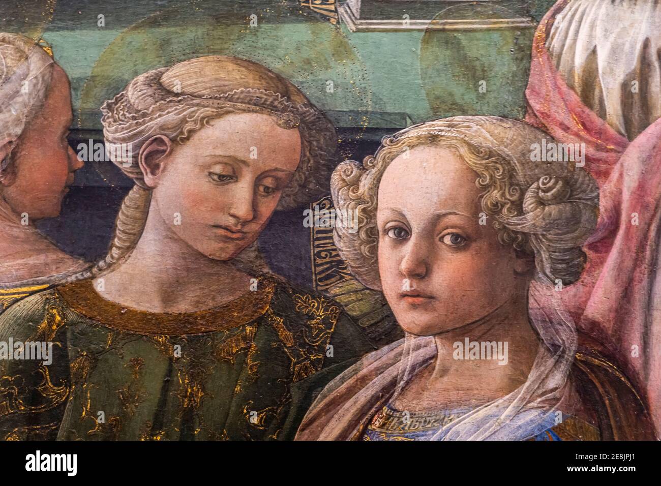 Particolare dell'incoronazione della Vergine di Filippo Lippi (1447) dalla Galleria degli Uffizi di Firenze. Foto Stock