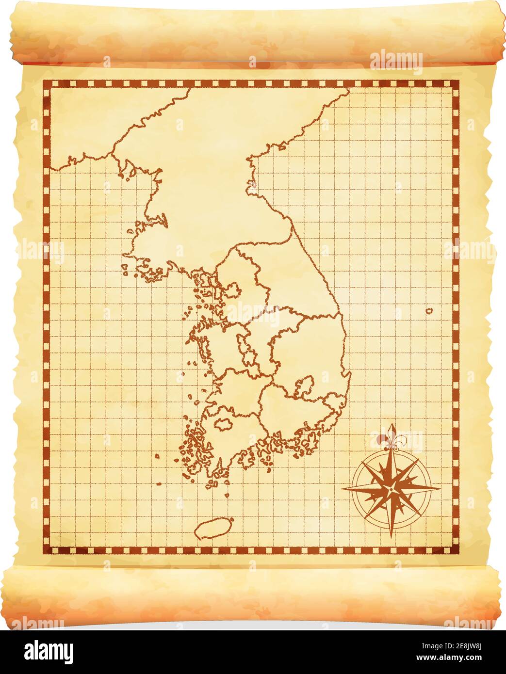 Illustrazione vettoriale della vecchia mappa vintage della corea del Sud Illustrazione Vettoriale