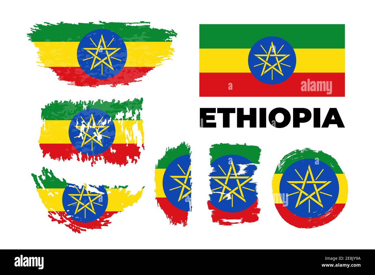 Etiopia. Bandiera nazionale. Icona. Simbolo. Illustrazione vettoriale su sfondo bianco. Illustrazione Vettoriale