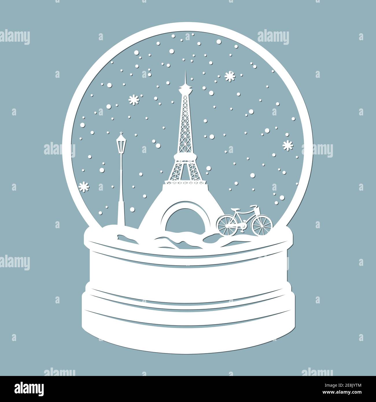 Globo di neve della Torre Eiffel a Parigi . Taglio laser. Illustrazione vettoriale. Modello per taglio laser, plotter e serigrafia. Illustrazione Vettoriale