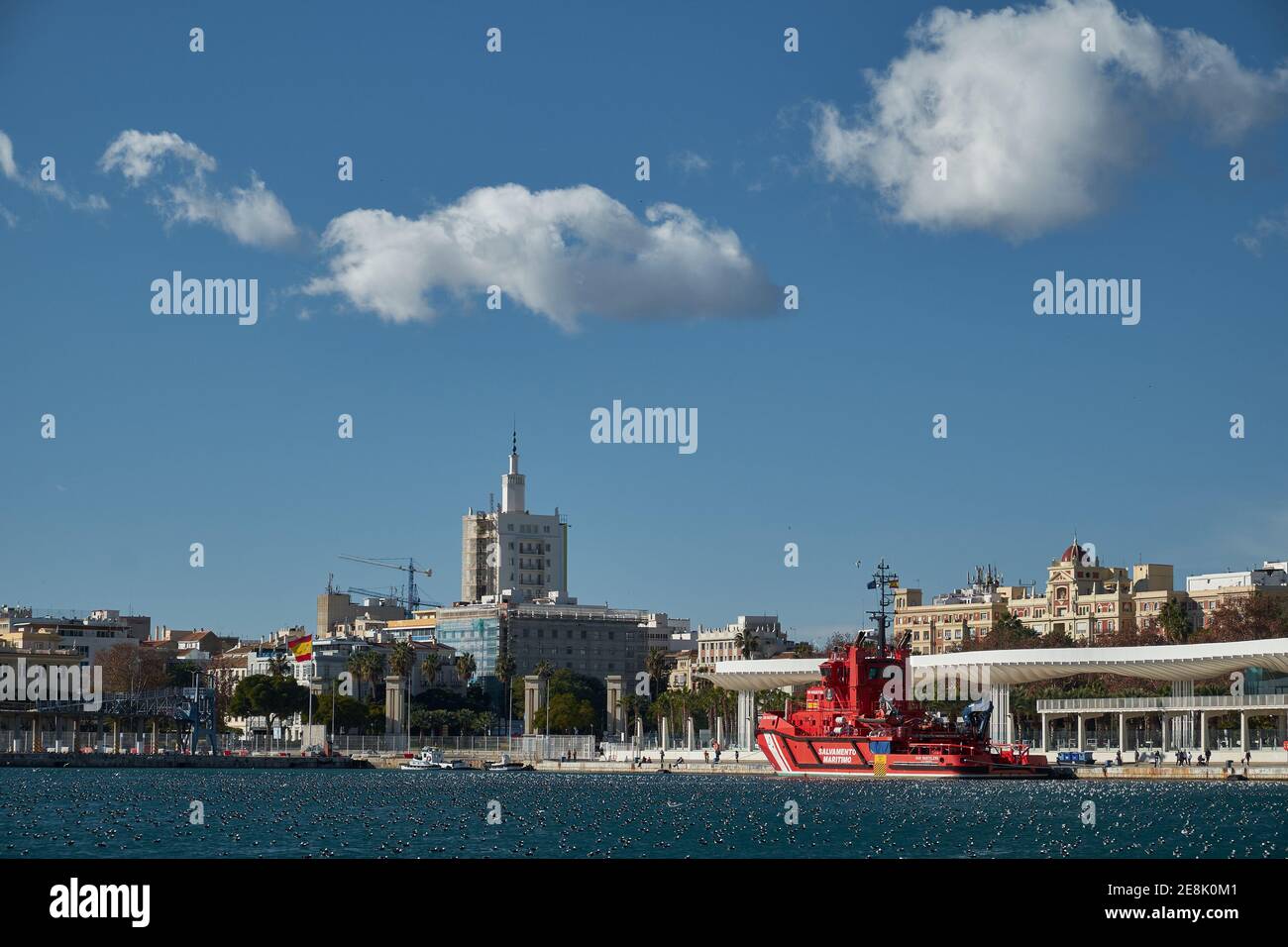 Vista di Malaga dal porto, Andalusia, Spagna. Foto Stock