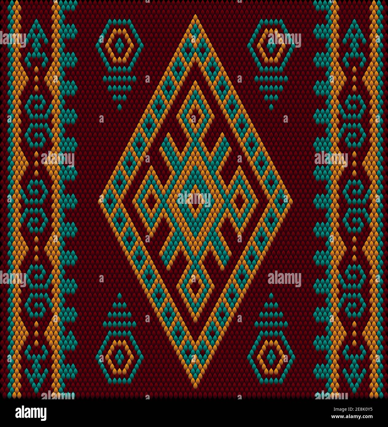 Un ornamento tradizionale dei popoli e dei paesi dell'Asia, in cui i colori saturi attirano fortuna e ricchezza. Tappeti tessuti da donna con ornamento em Illustrazione Vettoriale