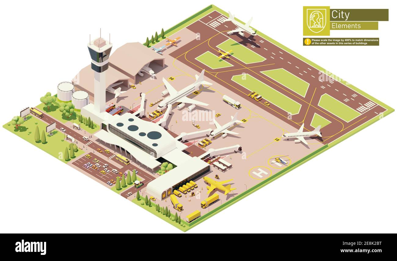 Terminal aeroportuale isometrico vettoriale Illustrazione Vettoriale