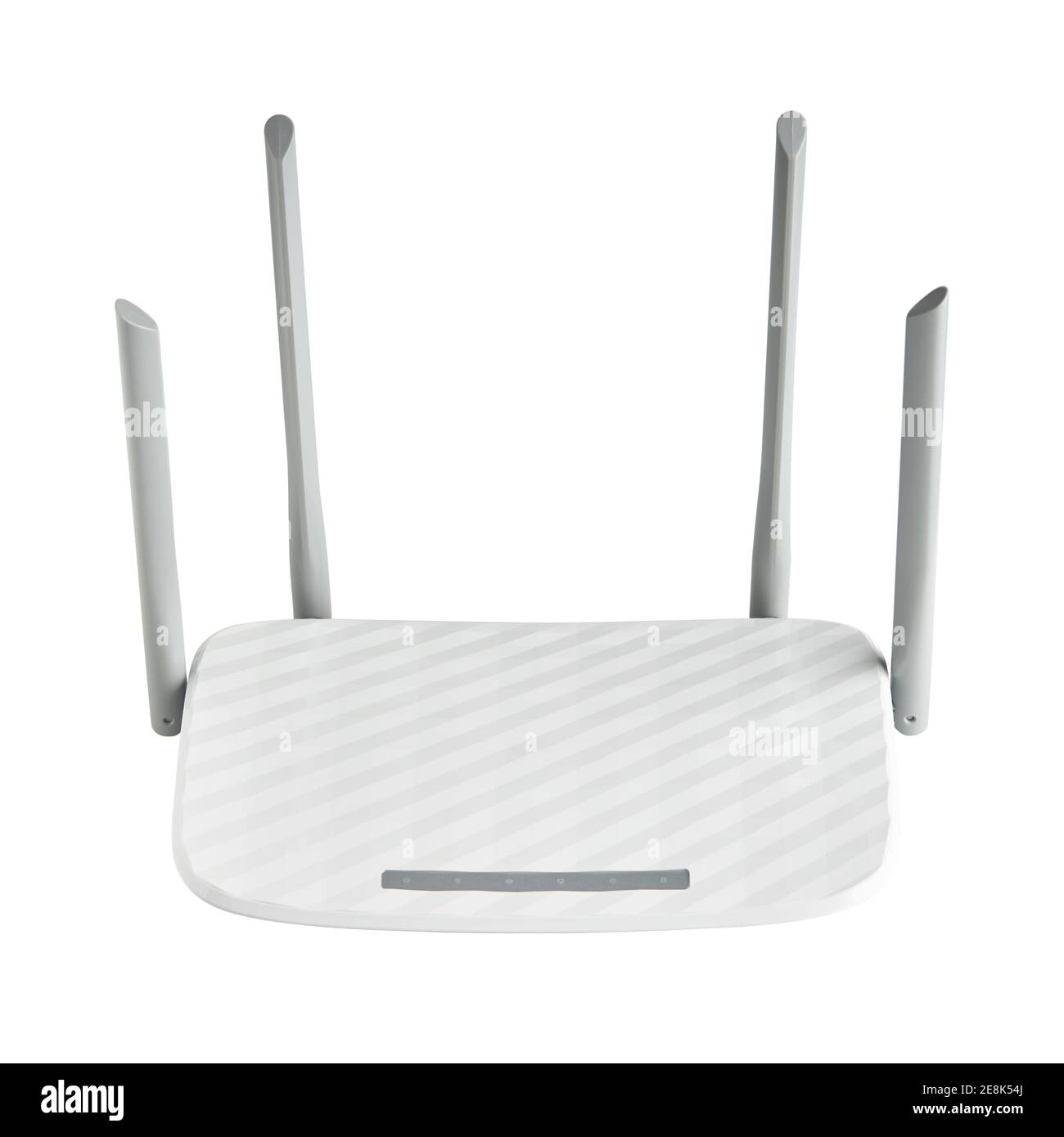 router wireless bianco con quattro antenne isolate su sfondo bianco. concetto moderno di comunicazione web e tecnologie internet Foto Stock