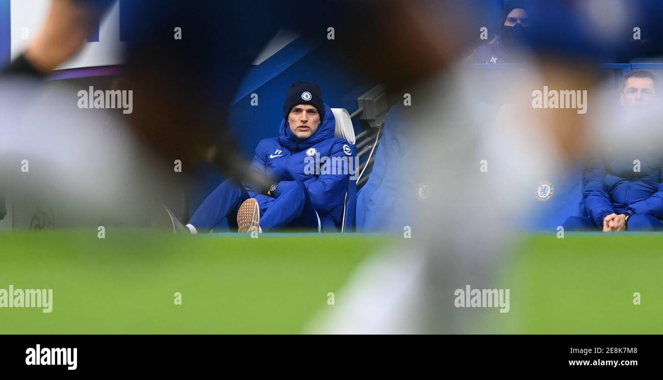 Stamford Bridge, Londra, 31 Gennaio 2021 il Manager di Chelsea Thomas Tuchel durante la loro partita della Premier League contro Burnley Picture Credit : © Mark Pain / Alamy Live News Foto Stock