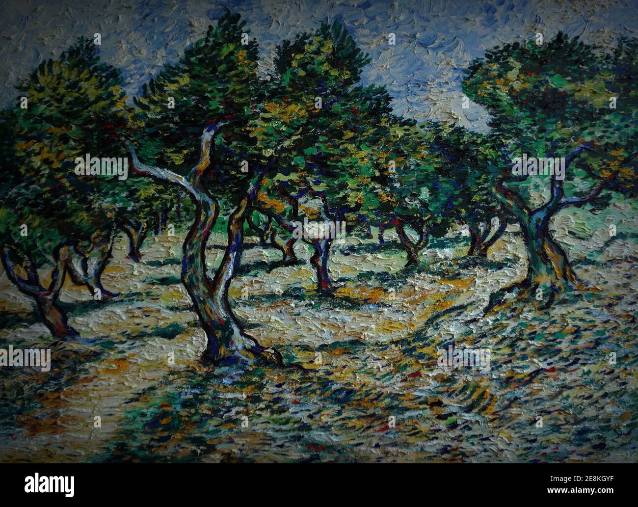 Pittura d'arte Belle Arti colore olio Vista albero di ulivo , van Gogh Foto Stock