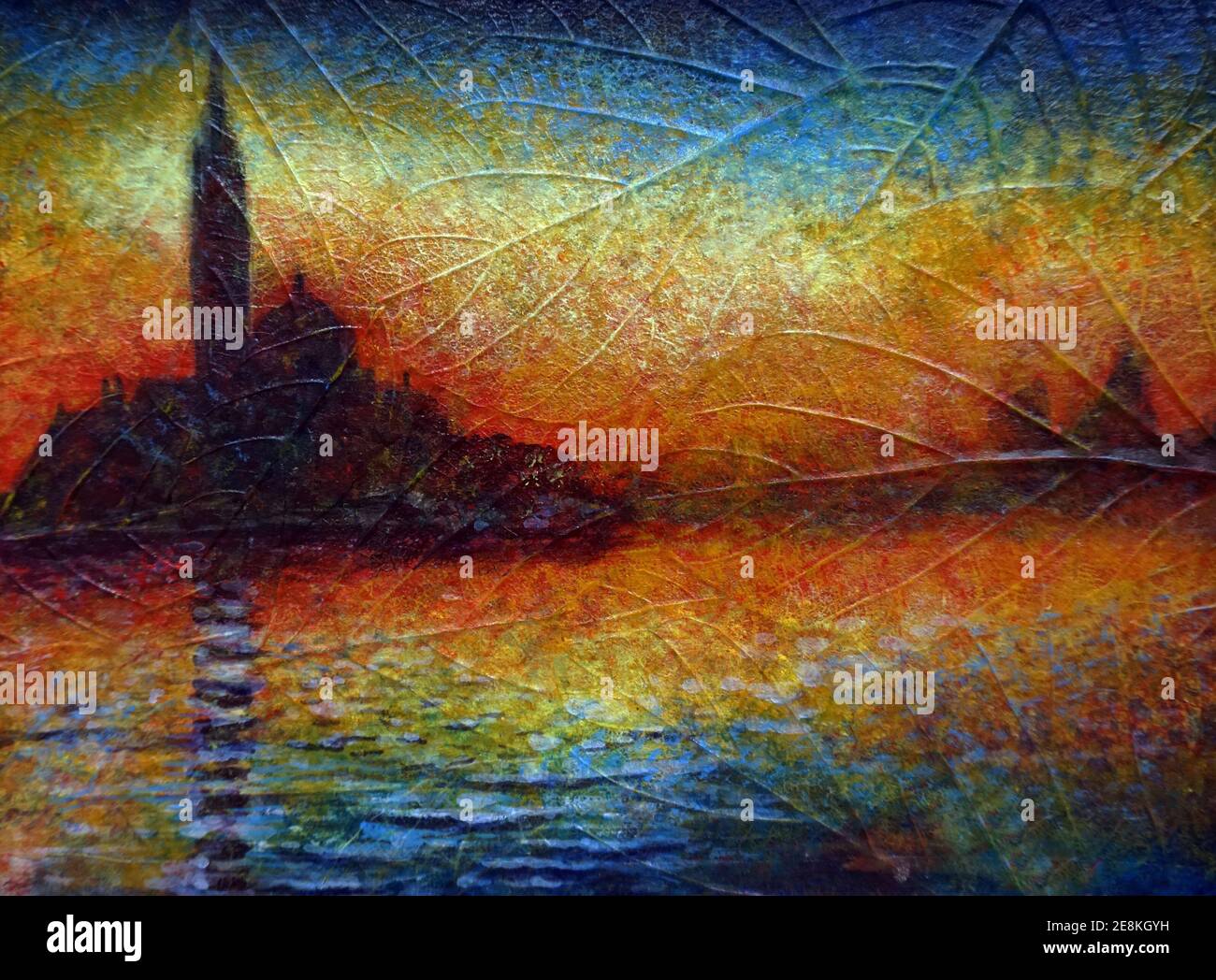 Pittura d'arte Abstract colore dell'olio sfondo , Claude Monet , San Giorgio maggiore al tramonto , dipinti famosi Foto Stock