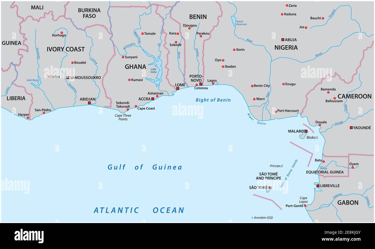 Mappa vettoriale del Golfo di Guinea in Africa occidentale Illustrazione Vettoriale