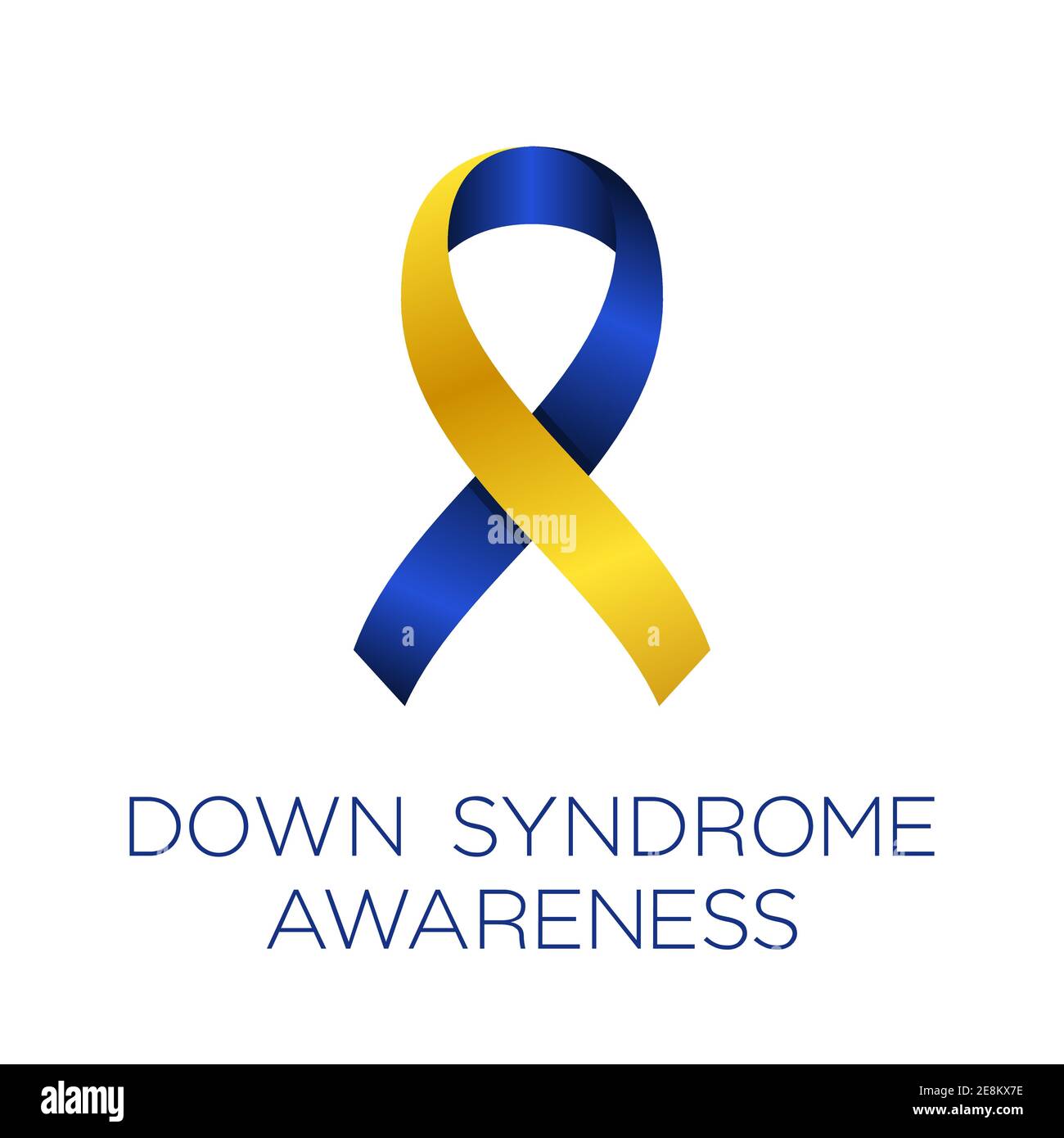 Nastro di consapevolezza della sindrome di Down. Simbolo di prua blu e giallo. La giornata di sensibilizzazione è il 21 marzo. Il mese di consapevolezza è ottobre.Trisomia copia di cromosoma.vettore Illustrazione Vettoriale