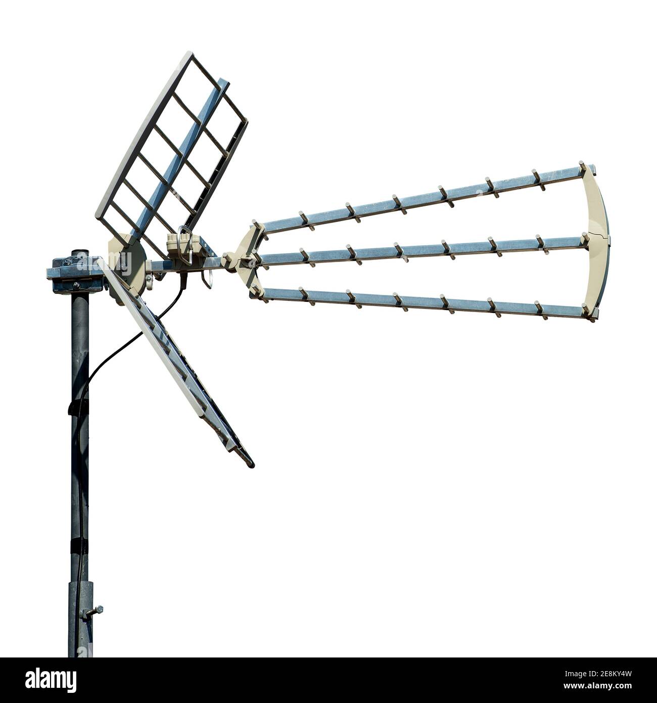 Primo piano di un'antenna televisiva isolata su sfondo bianco - Fotografia Foto Stock