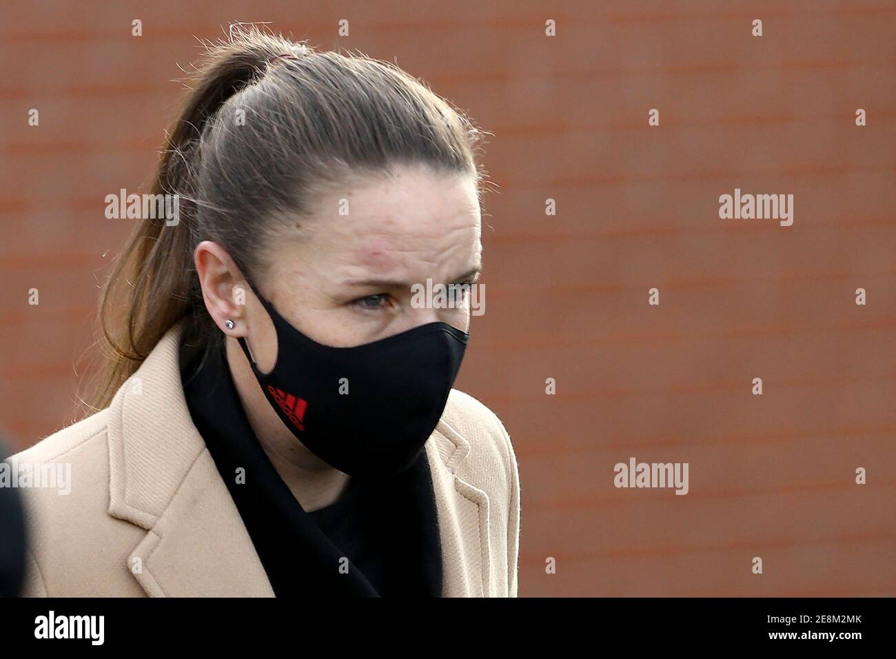 Liverpool, Regno Unito. 31 gennaio 2021. Casey Stoney, direttore del Manchester United, esce dal camerino. Barclays Super League match femminile, Everton Women contro Manchester Utd Women al Walton Hall Park di Liverpool domenica 31 gennaio 2021. Questa immagine può essere utilizzata solo per scopi editoriali. Solo per uso editoriale, è richiesta una licenza per uso commerciale. Nessun uso in scommesse, giochi o un singolo club/campionato/giocatore publications.pic di Chris Stading/Andrew Orchard sports photography/Alamy Live News Credit: Andrew Orchard sports photography/Alamy Live News Foto Stock