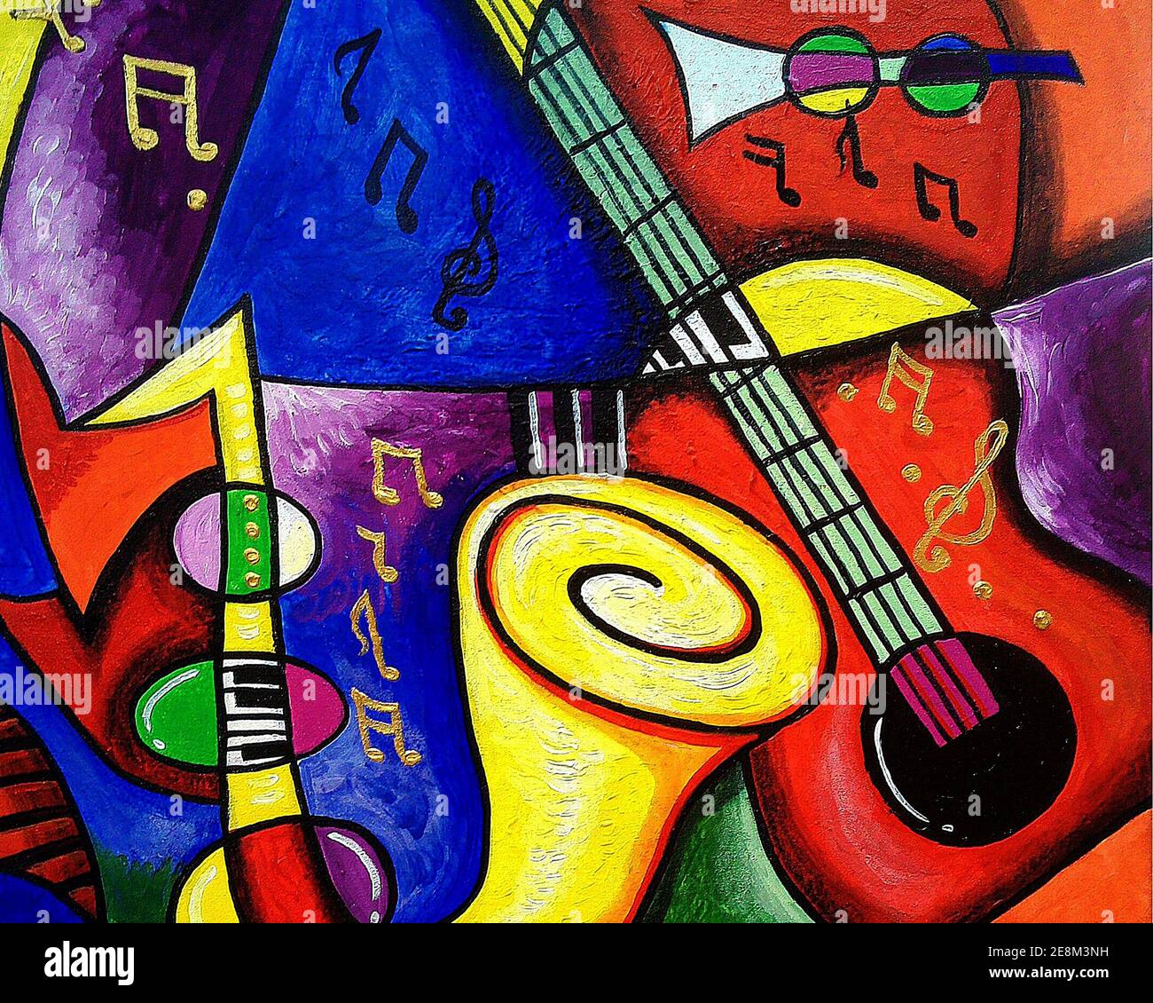 Arte pittura ad olio triangolo astratto curva Piazza musica , pablo picasso Foto Stock