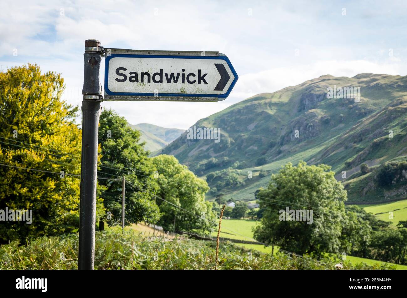 Cartello per Sandwick in Martindale Cumbria Inghilterra UK Foto Stock