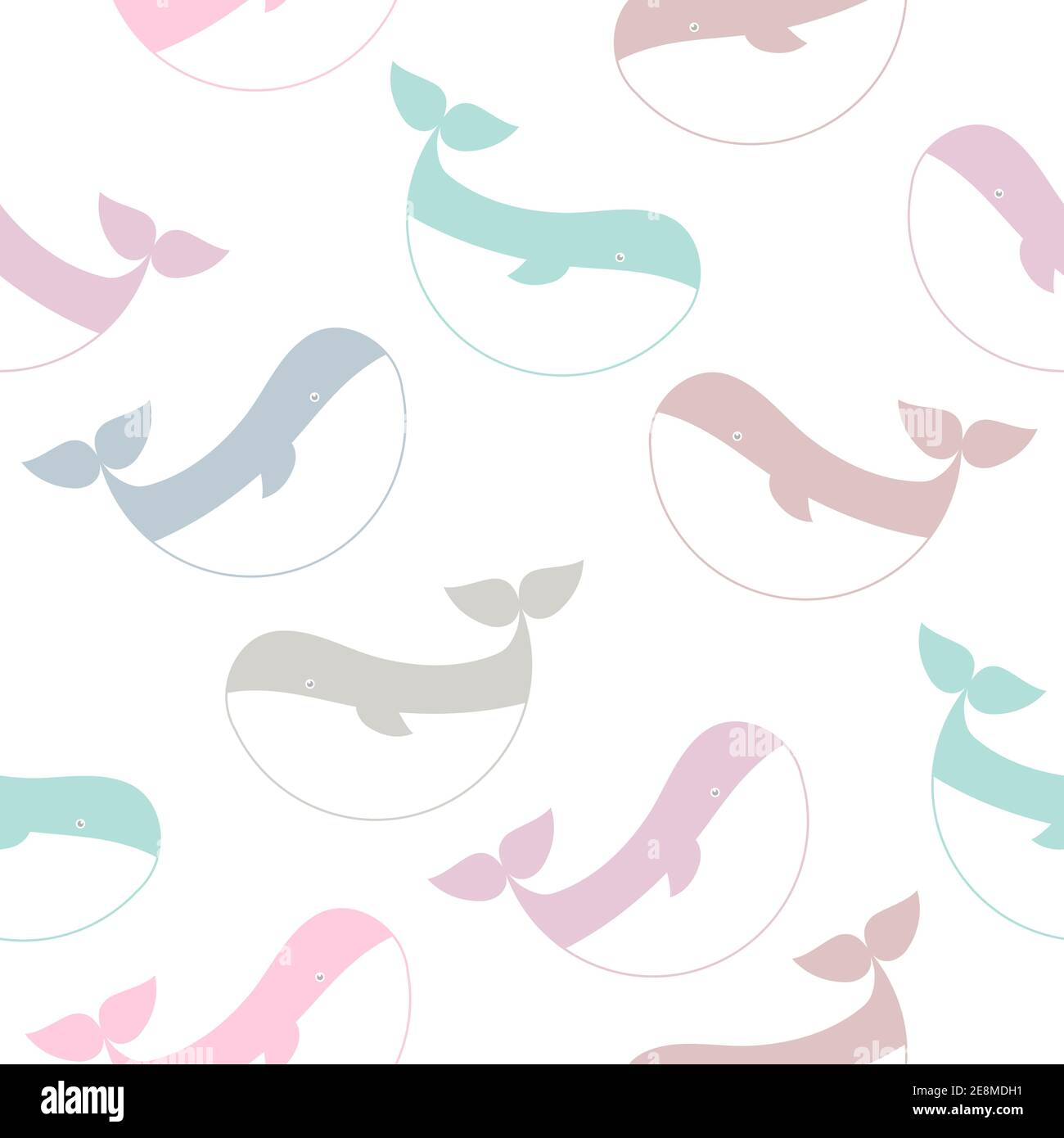 Illustrazione vettoriale con motivo senza giunture Whales. Animali colorati dell'oceano. Illustrazione Vettoriale
