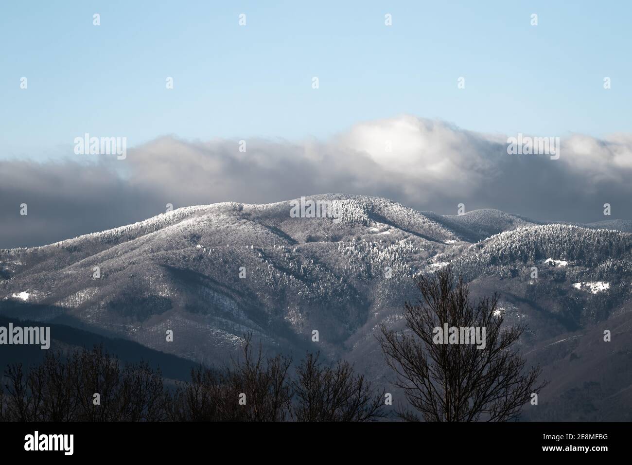 Paesaggio innevato. Toscana, Italia. Foto Stock