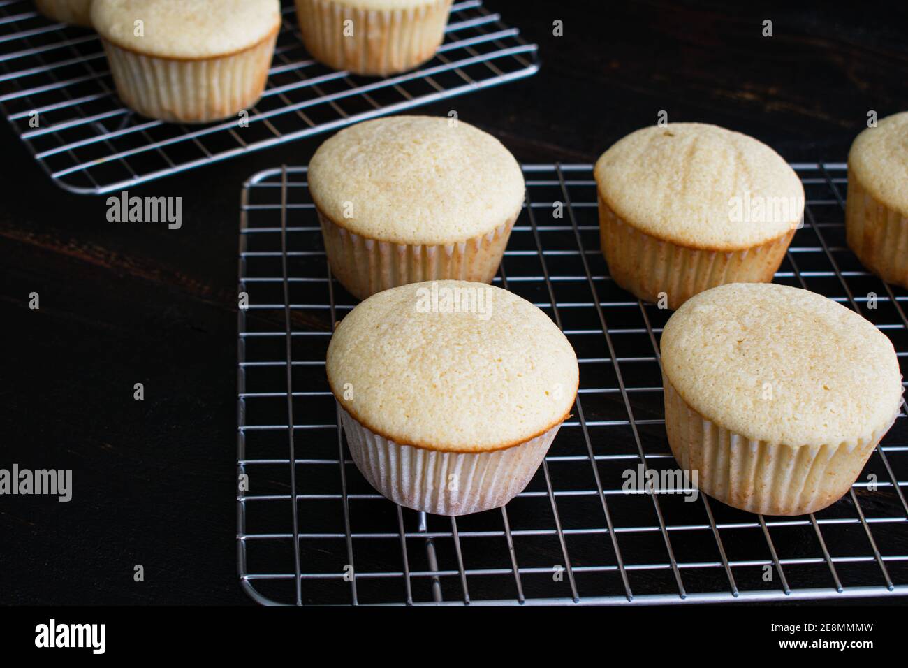 Moscow Mule Cupcakes on Wire Cooling Racks: Cupcakes alla vaniglia aromatizzati con vodka e birra allo zenzero Foto Stock