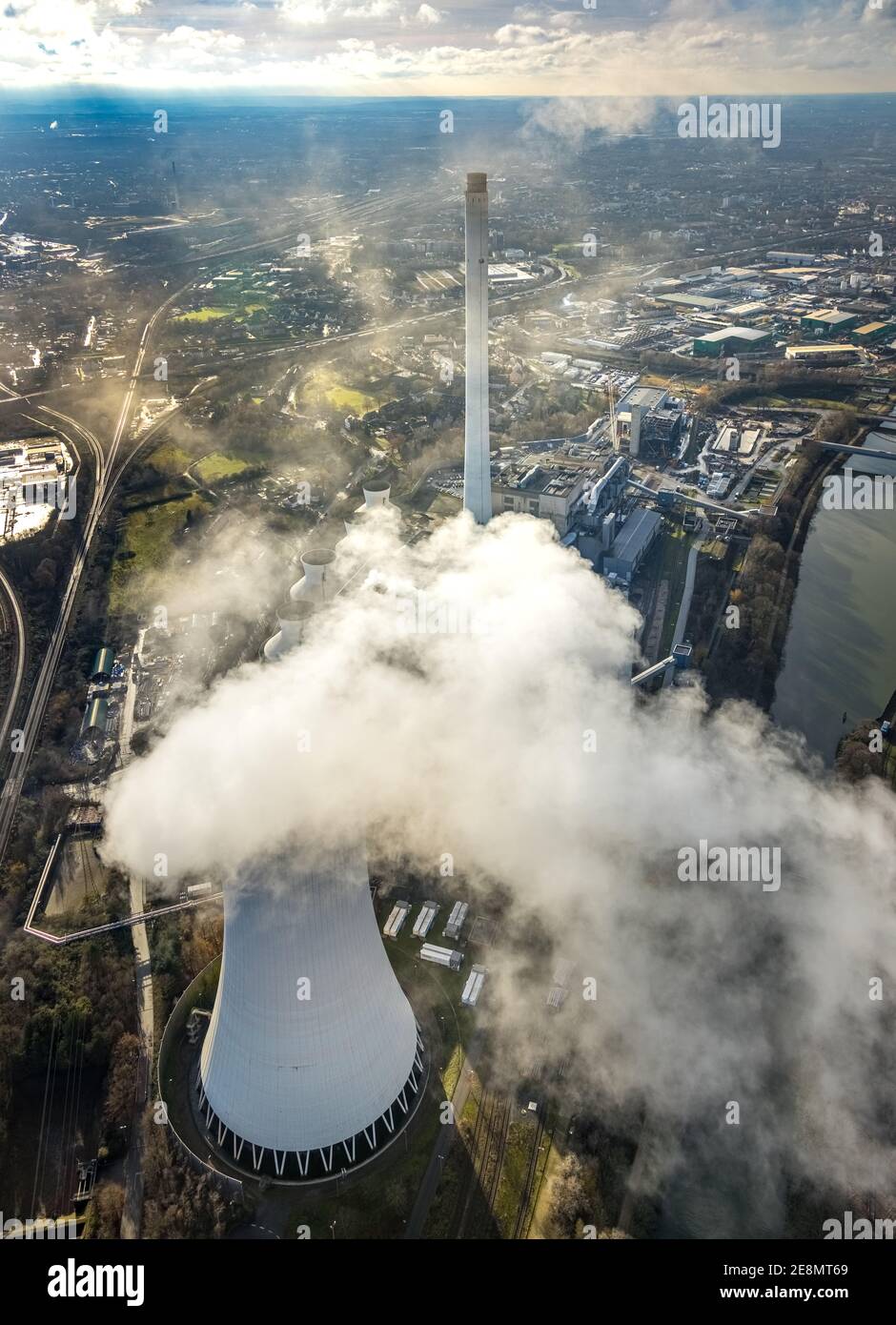 Foto aerea, STEAG centrale combinata di calore ed energia Herne sul canale Reno-Herne, cantiere nuovo impianto a gas e a vapore di Steag, B. Foto Stock