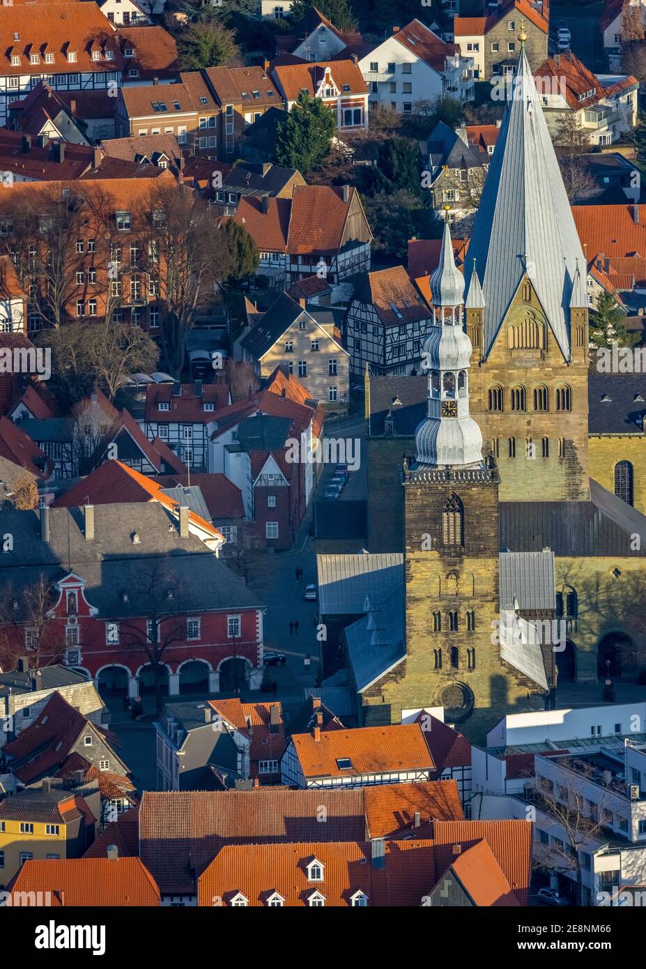 Luftbild, Innenstadtansicht, Altstadt, St. Petri Kirche Alde Kerke, St. Patrokli-Dom, Soest, Soester Börde, Nordrhein-Westfalen, Deutschland, Andachts Foto Stock