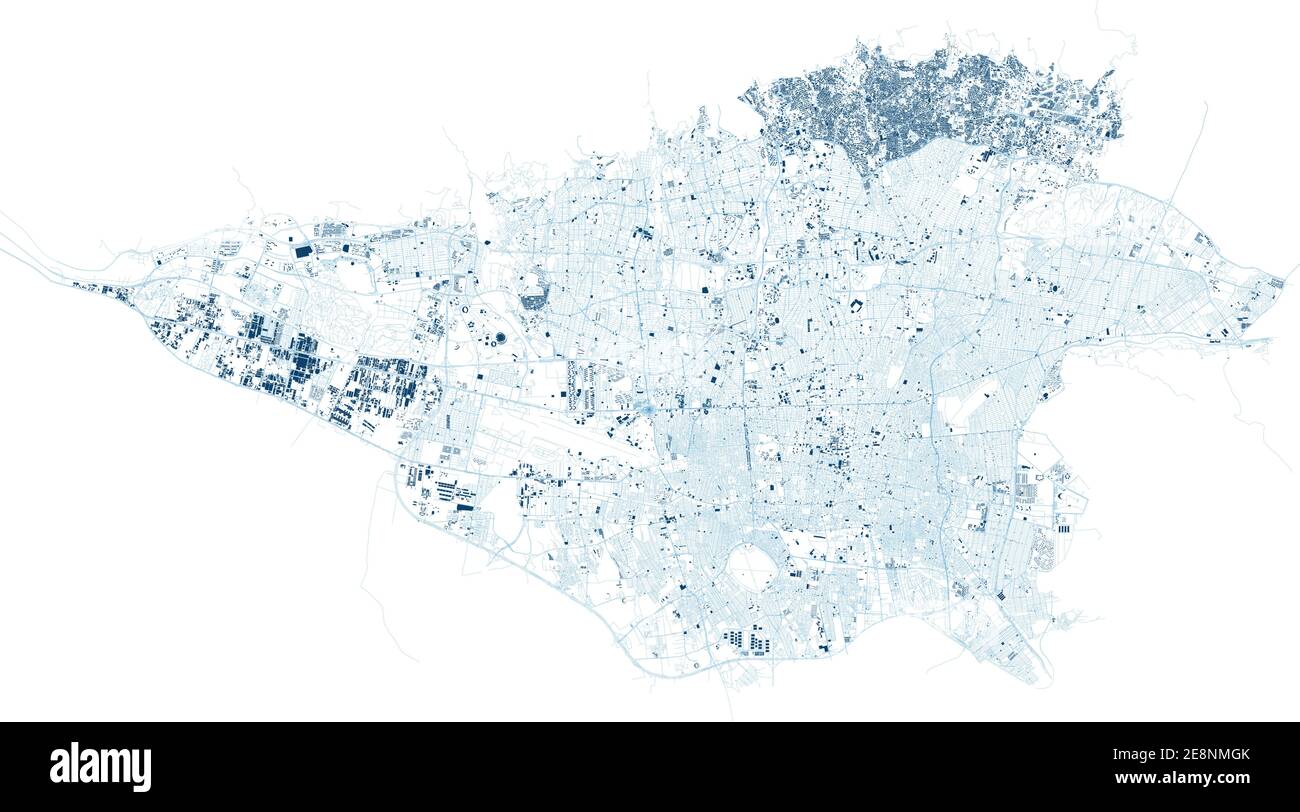 Mappa satellitare di Teheran, Iran, strade della città. Mappa stradale, centro città. Edifici Illustrazione Vettoriale