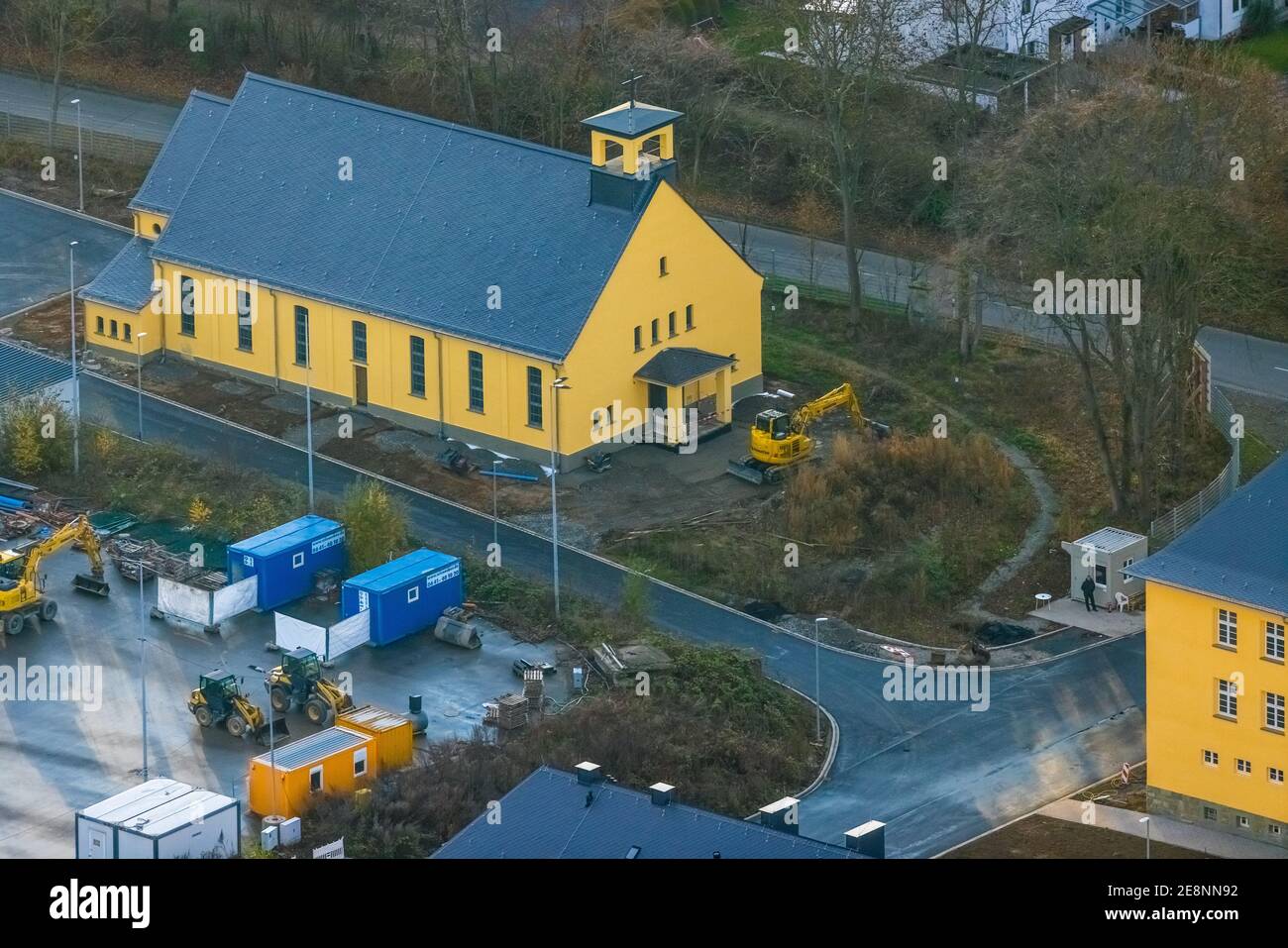 , vista, cappella, area di costruzione ex caserma Kanaal van Wessem, alloggio e alloggi per rifugiati, Soest, Soester Börde, Nord Reno-Westp Foto Stock