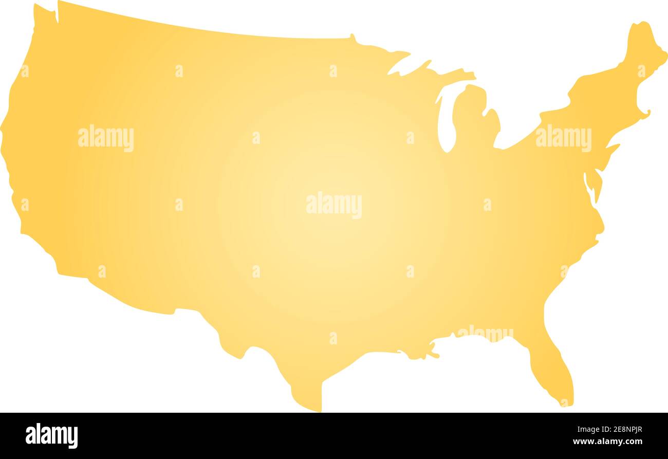 Mappa della silhouette a gradiente radiale gialla degli Stati Uniti d'America, USA. Illustrazione vettoriale. Illustrazione Vettoriale