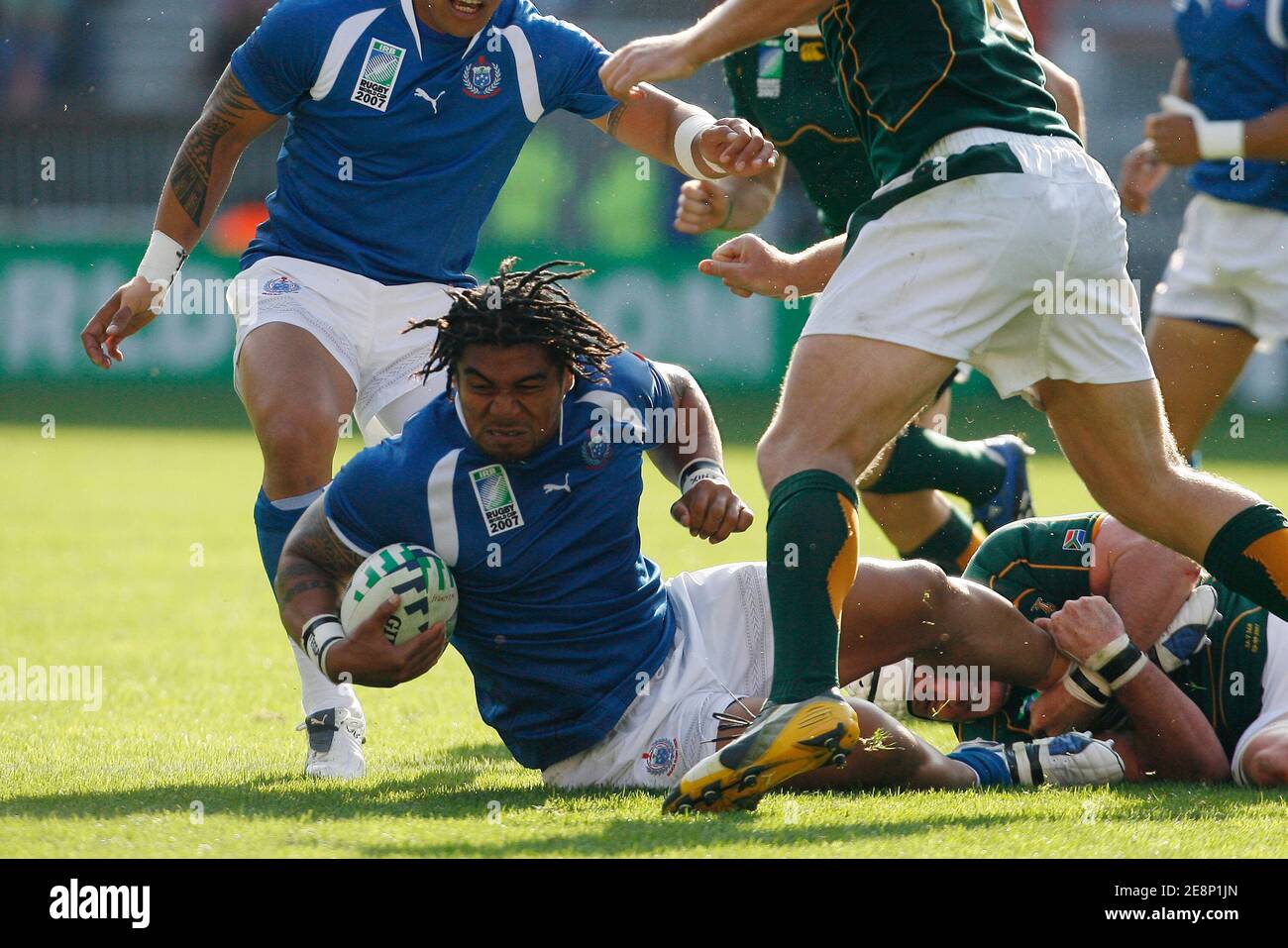 Henry Tuilagi di Samoa durante la partita della Coppa del mondo di rugby IRB Pool A - Sudafrica contro Samoa al Parc des Princes, a Parigi, Francia, il 9 settembre 2007. Il Sudafrica ha vinto 59-7. Foto di Thierry Orban/Cameleon/ABACAPRESS.COM Foto Stock