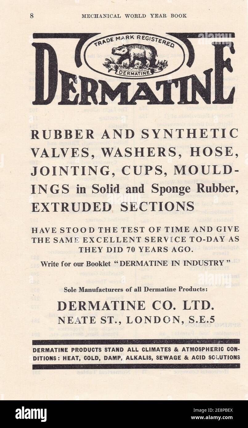 Pubblicità vintage per Dermatine Co. Ltd Foto Stock