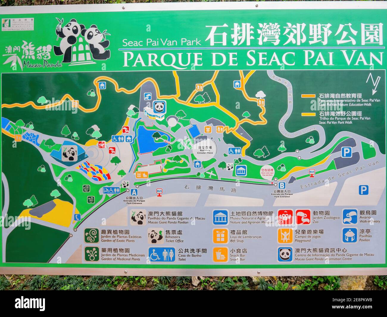 Macau, 26 GENNAIO 2012 - primo piano della mappa del Seac Pai Van Park Foto Stock