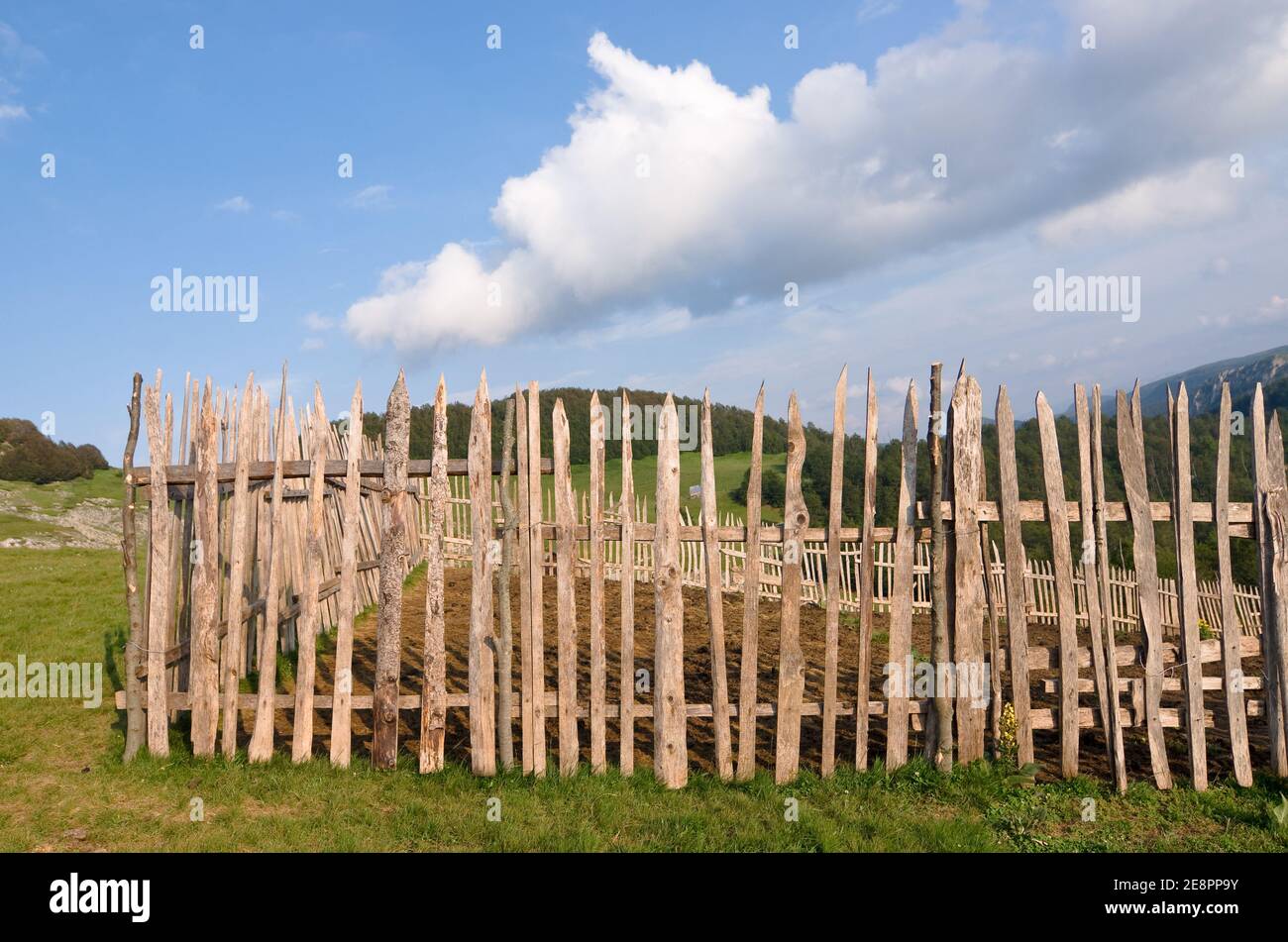 Recinzione, vecchio e stagionato, nel Parco Nazionale 'Biogradska Gora', Montenegro Foto Stock