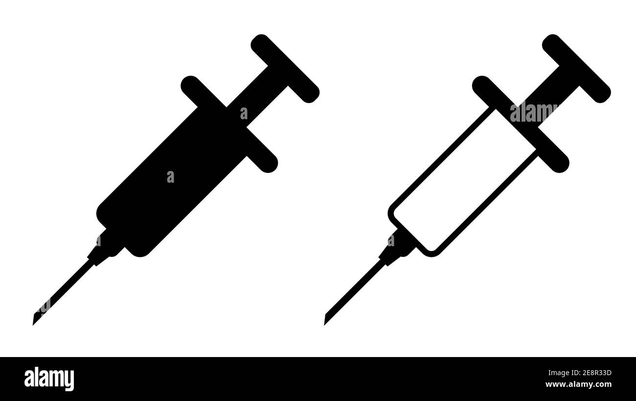 Simbolo dell'inoculazione della siringa o dell'iniezione del vaccino e icona della vaccinazione medica e illustrazione vettoriale Illustrazione Vettoriale