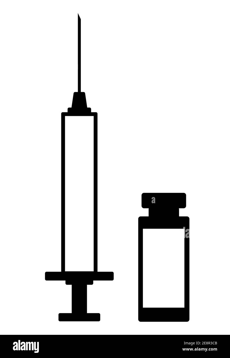 Siringa vaccinazione iniezione e ampolla simbolo inoculazione medica icona e. illustrazione vettoriale Illustrazione Vettoriale