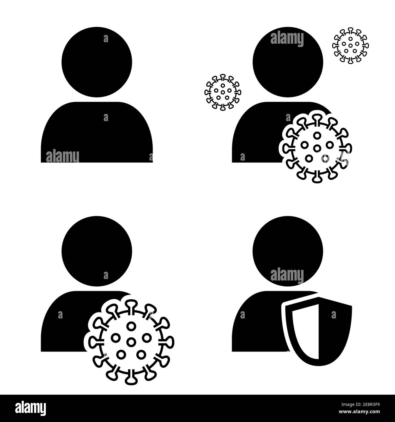 Icone di persona con virus infezione e virus protezione vettore simboli illustrazione per argomenti virali e di salute Illustrazione Vettoriale