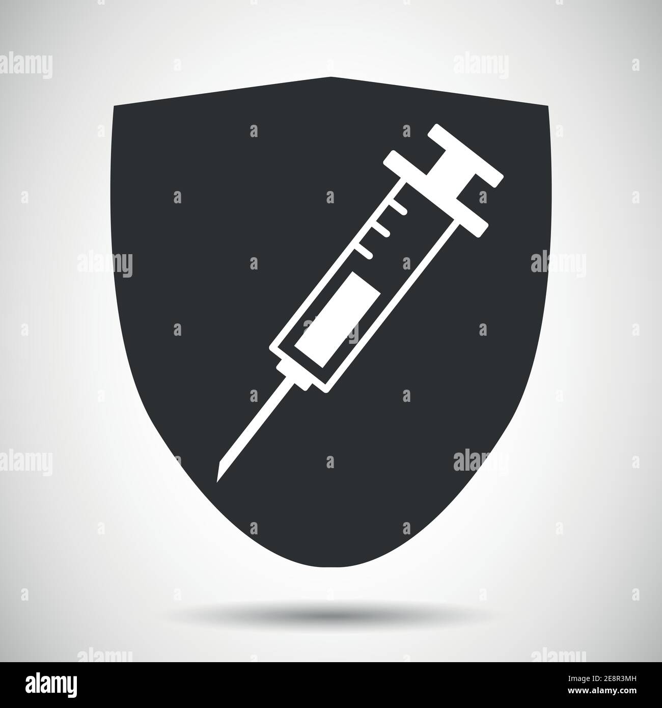 Simbolo della vaccinazione e dello scudo protettivo della siringa o icona del vettore per iniezione o farmacia Illustrazione Vettoriale