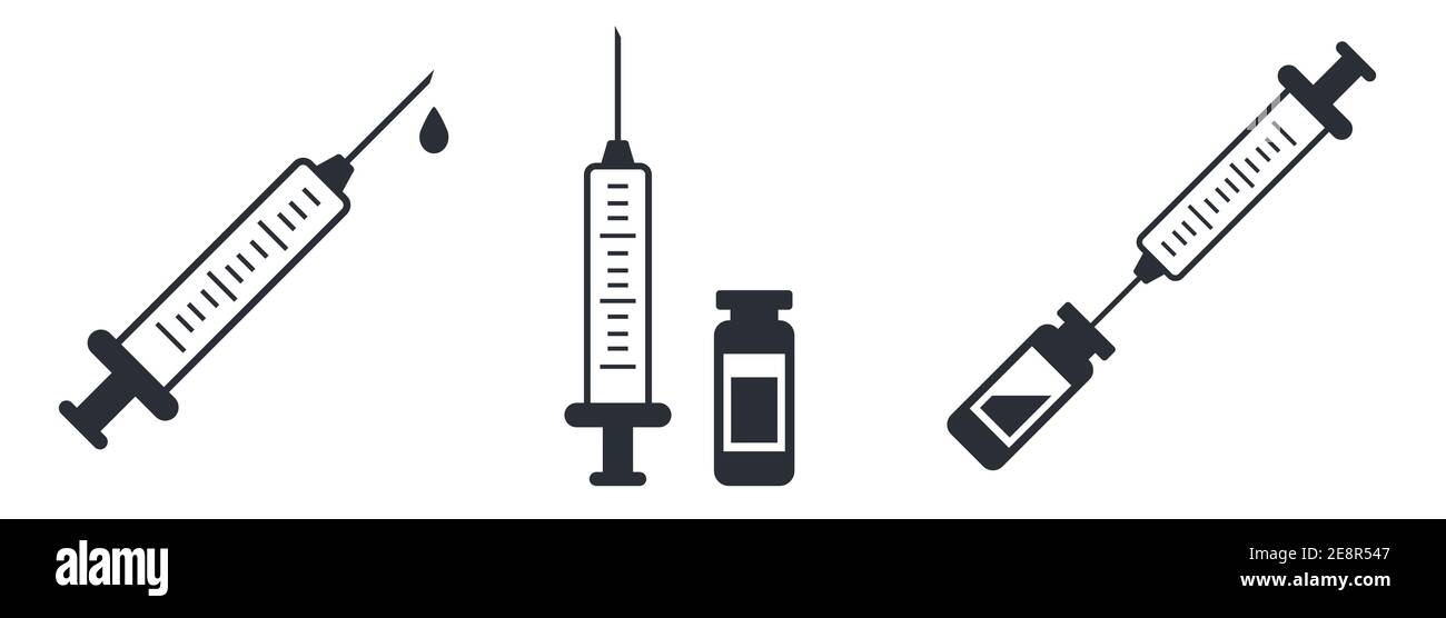 Simboli di vaccinazione con siringa e icone di inoculazione medica illustrazioni vettoriali Illustrazione Vettoriale