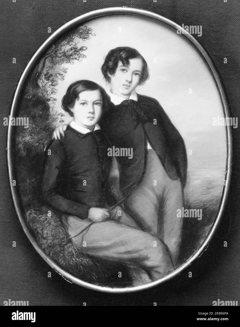 Miniatura di un artista sconosciuto che mostra due fratelli, James McNeill Whistler, 15 anni, e William Whistler, 13 anni Foto Stock