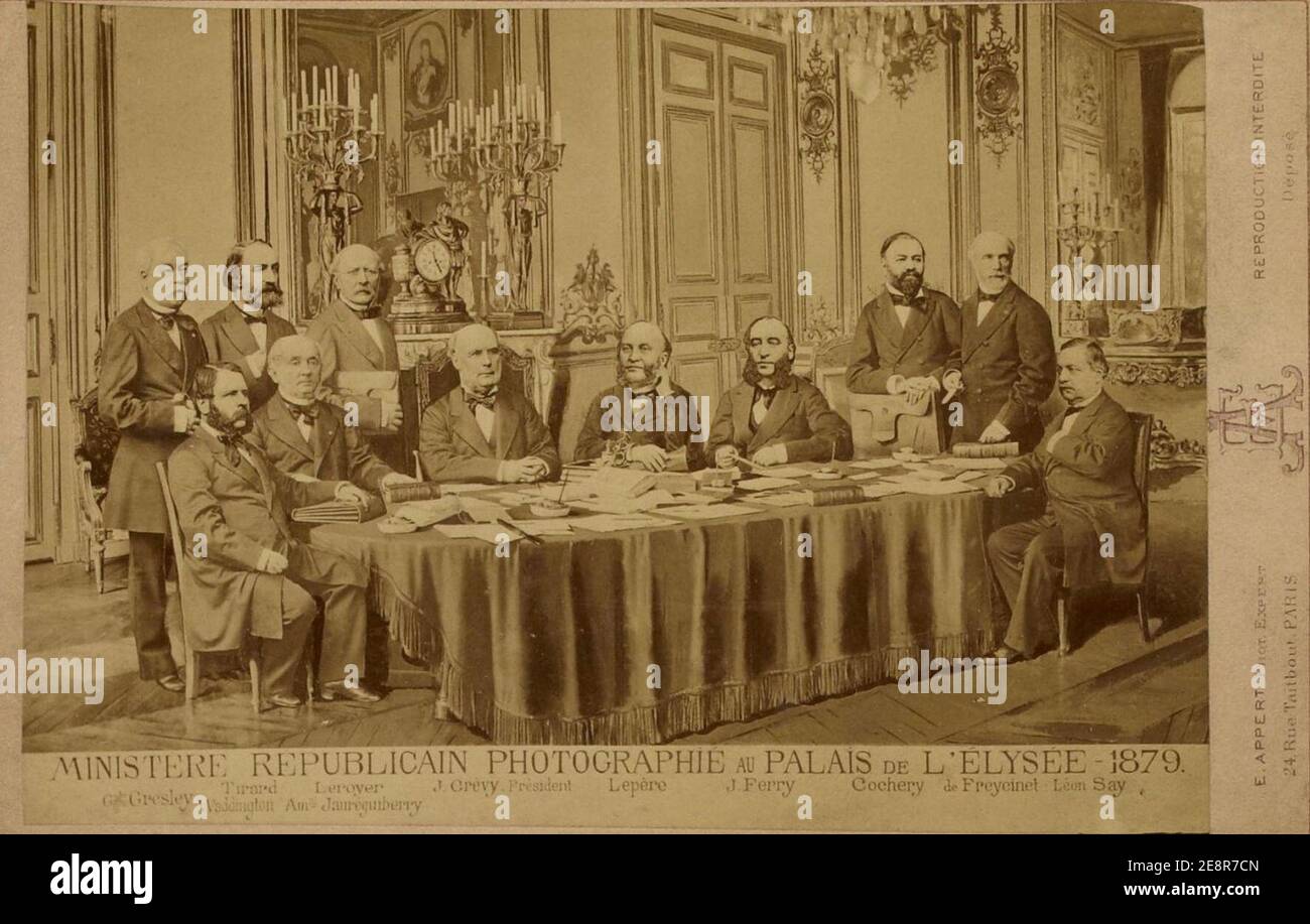 Ministère républicain photographié au palais de l'Élysée en 1879. Foto Stock