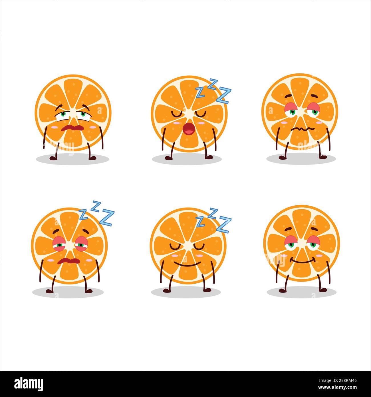 Personaggio cartoon di fetta di kumquat con espressione sonnolenta. Illustrazione vettoriale Illustrazione Vettoriale