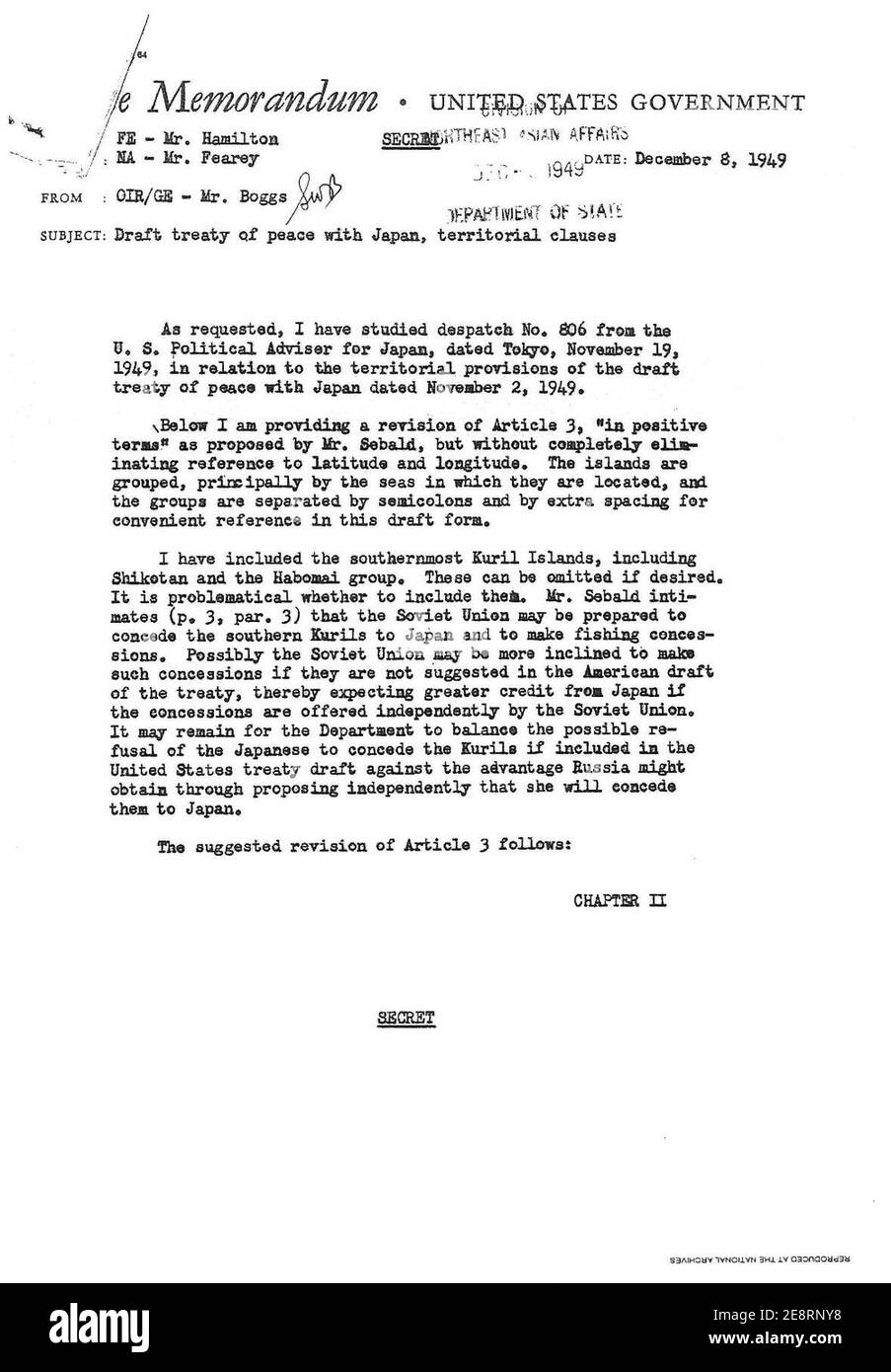 Momorandam di Boggs, 8 dicembre 1949 01. Foto Stock