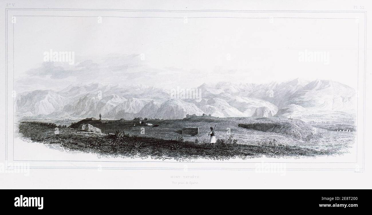 Mont Taygète Vue pry de Sparte - Blouet Guillaume-abel - 1831. Foto Stock